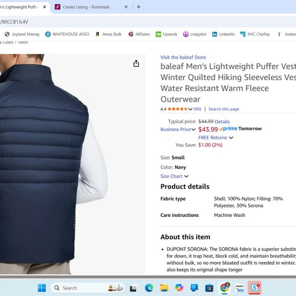 baleaf Men's Lightweight Puffer Vest, Winter Quilted Hiking Sleeveless Vest, Wat - Picture 1 of 7